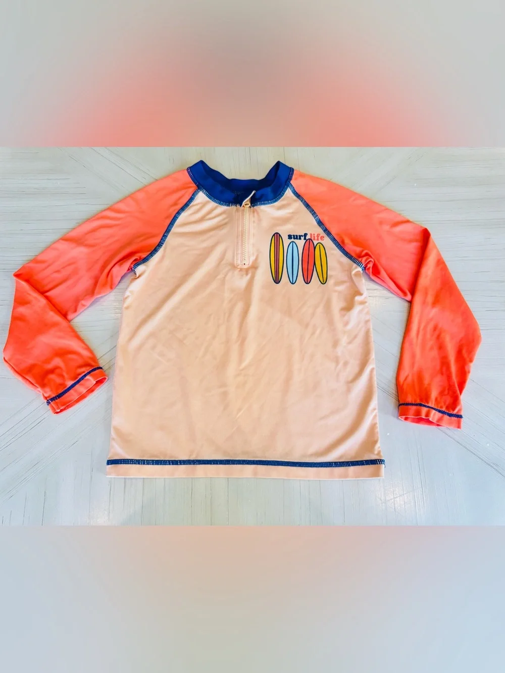 Wonder Nation Boys’ 4T Long Sleeve Swim Shirt Rash Guard – Surf Life – UPF